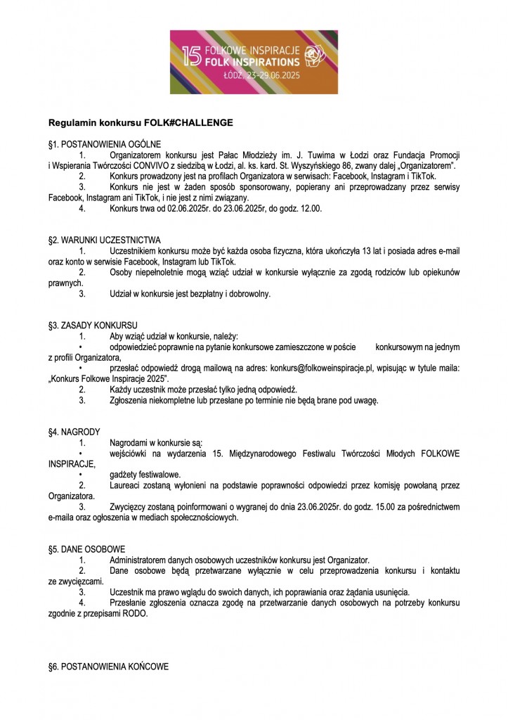Regulamin  FOLK#CHALLENGE 1 - konkurs